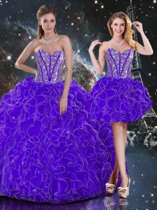 Pretty Sweetheart Sleeveless Lace Up Ball Gown Prom Dress Purple Organza