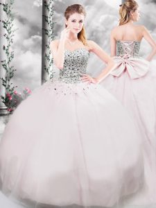 Sleeveless Beading and Bowknot Lace Up Quinceanera Dresses with Pink Brush Train