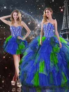 Decent Sleeveless Lace Up Floor Length Beading and Ruffles Ball Gown Prom Dress