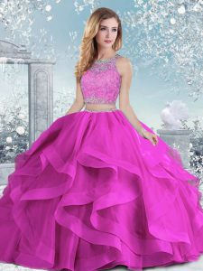 Sleeveless Clasp Handle Floor Length Beading and Ruffles Quinceanera Gown