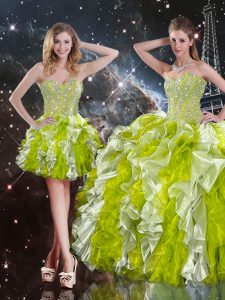 Amazing Multi-color Lace Up Sweetheart Beading and Ruffles Quinceanera Gown Organza Sleeveless