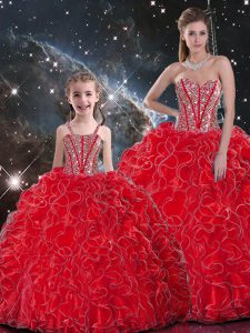 Designer Wine Red Sweet 16 Dress Military Ball and Sweet 16 and Quinceanera with Beading and Ruffles Sweetheart Sleeveless Lace Up