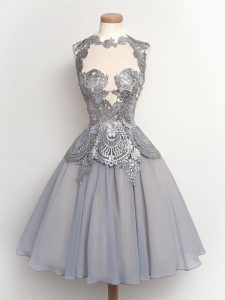 Grey High-neck Lace Up Lace Quinceanera Dama Dress Sleeveless