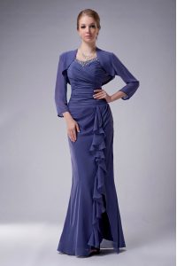 Noble Blue Sleeveless Chiffon Zipper Dress for Prom for Prom and Party
