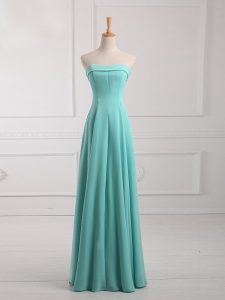 Floor Length Aqua Blue Dama Dress for Quinceanera Chiffon Sleeveless Ruching