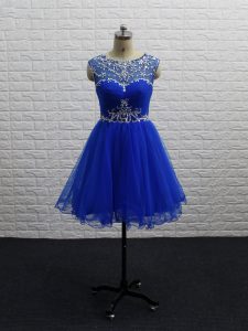 Royal Blue Zipper Prom Gown Beading and Ruching Sleeveless Mini Length