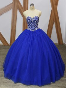 Royal Blue Sleeveless Beading Floor Length Quinceanera Dress