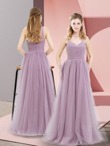 Vintage Halter Top Sleeveless Prom Dress Floor Length Ruching Lilac Tulle