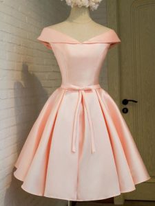 Shining Taffeta Off The Shoulder Cap Sleeves Lace Up Belt Quinceanera Court of Honor Dress in Peach