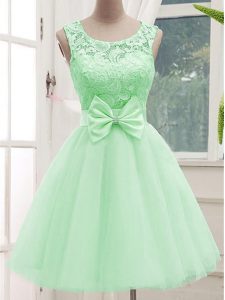 Apple Green Scoop Lace Up Lace and Bowknot Quinceanera Court Dresses Sleeveless