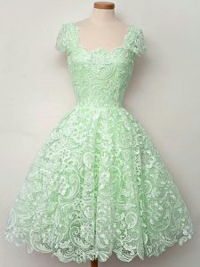 Stunning Lace Straps Cap Sleeves Lace Up Lace Quinceanera Court of Honor Dress in Apple Green