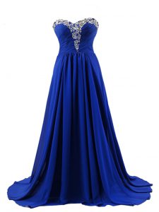 Custom Design Sleeveless Beading Lace Up Prom Dresses with Royal Blue Brush Train