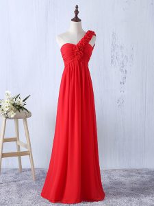 Affordable Red One Shoulder Neckline Hand Made Flower Dama Dress for Quinceanera Sleeveless Lace Up
