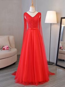 Charming Red V-neck Neckline Lace and Belt Homecoming Dress Sleeveless Lace Up