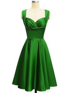 Custom Fit Green Empire Taffeta Straps Sleeveless Ruching Knee Length Lace Up Damas Dress