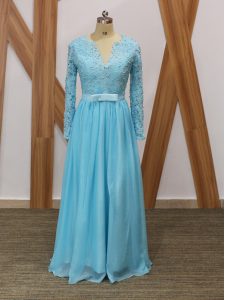 Edgy Long Sleeves Backless Floor Length Lace Prom Dress