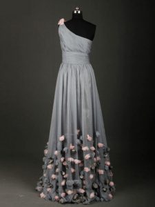 Floor Length A-line Sleeveless Grey Prom Dresses Backless
