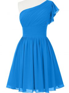 Unique Ruching Homecoming Dress Blue Side Zipper Sleeveless Mini Length