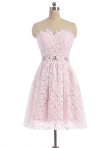 Pink Sleeveless Lace Zipper Homecoming Dress for Prom and Party and Sweet 16