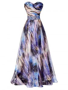 Attractive Printed Sleeveless Prom Gown and Beading and Ruching