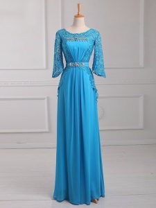 Baby Blue 3 4 Length Sleeve Chiffon Zipper for Prom and Military Ball and Beach