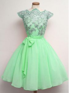 Top Selling Knee Length A-line Cap Sleeves Apple Green Quinceanera Court Dresses Lace Up