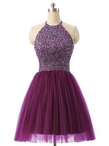 Sophisticated Halter Top Sleeveless Tulle Beading and Sequins Backless