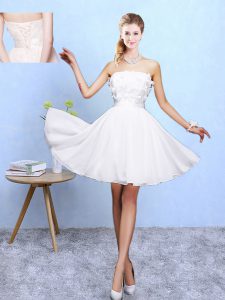 Knee Length White Damas Dress Off The Shoulder Sleeveless Lace Up