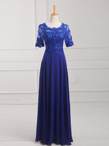 Exceptional Floor Length Zipper Royal Blue for Prom and Military Ball and Sweet 16 with Lace and Appliques
