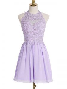 Lavender Sleeveless Knee Length Lace Lace Up Quinceanera Court of Honor Dress