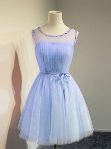 Unique Scoop Sleeveless Tulle Dama Dress for Quinceanera Belt Lace Up