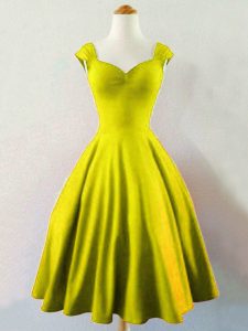 Straps Sleeveless Dama Dress for Quinceanera Knee Length Ruching Olive Green Taffeta