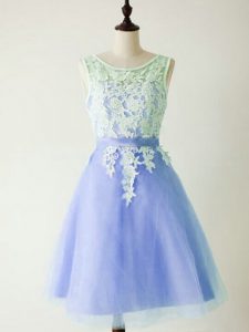 Cute Light Blue Sleeveless Lace Knee Length Quinceanera Court of Honor Dress