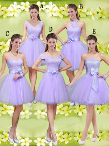Lilac Sleeveless Tulle Lace Up Dama Dress for Prom and Party