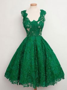Extravagant Lace Straps Sleeveless Zipper Lace Vestidos de Damas in Green