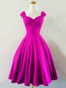 Fuchsia Straps Lace Up Ruching Quinceanera Court of Honor Dress Sleeveless