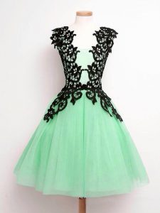 Adorable Lace Quinceanera Dama Dress Apple Green Lace Up Sleeveless Knee Length