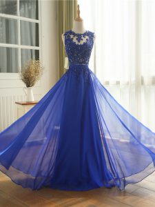 Colorful Royal Blue Sleeveless Appliques Floor Length Prom Evening Gown