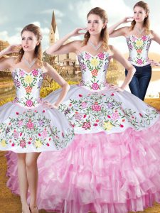Floor Length Rose Pink Sweet 16 Quinceanera Dress Sweetheart Sleeveless Lace Up
