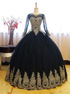 Extravagant Long Sleeves Lace Up Floor Length Appliques Sweet 16 Quinceanera Dress