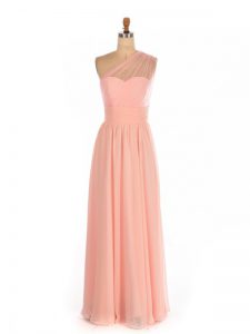 Peach One Shoulder Side Zipper Ruching Dama Dress for Quinceanera Sleeveless