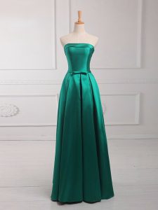 Pretty Empire Court Dresses for Sweet 16 Dark Green Strapless Satin Sleeveless Floor Length Lace Up