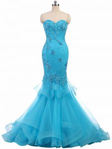 Spectacular Sleeveless Brush Train Appliques Lace Up Homecoming Dress