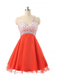 Graceful One Shoulder Sleeveless Backless Prom Dresses Orange Red Chiffon and Tulle