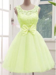 On Sale Yellow Green Vestidos de Damas Prom and Party and Wedding Party with Lace and Bowknot Scoop Sleeveless Lace Up