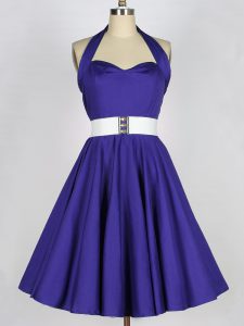 Purple Sleeveless Taffeta Lace Up Damas Dress for Prom and Party and Wedding Party