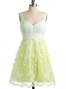 Fabulous Knee Length Empire Sleeveless Yellow Quinceanera Court of Honor Dress Lace Up
