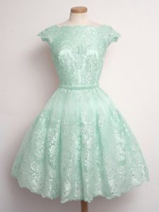 Apple Green Scalloped Lace Up Lace Quinceanera Court Dresses Sleeveless