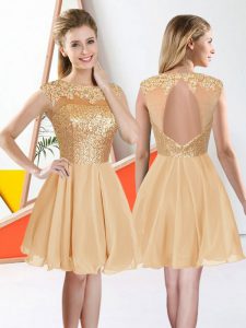 Trendy Champagne Sleeveless Chiffon Backless Court Dresses for Sweet 16 for Prom and Party