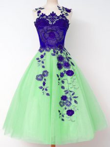 Dazzling A-line Appliques Quinceanera Court Dresses Lace Up Tulle Sleeveless Knee Length